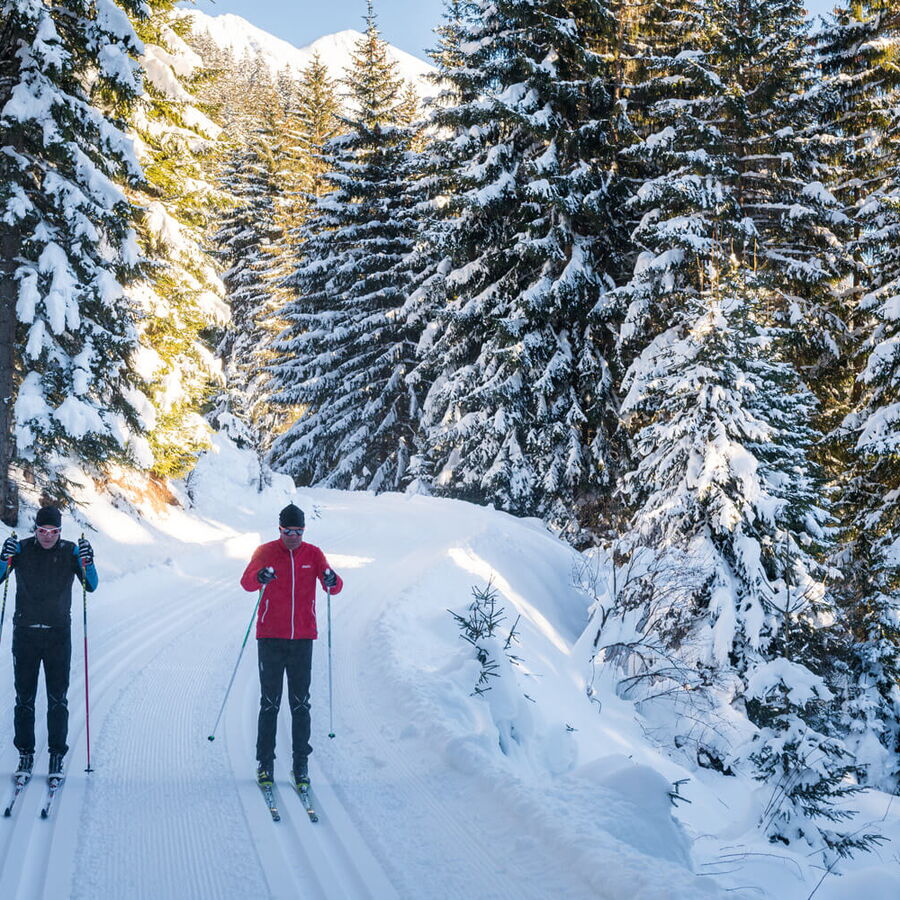 Beim Langlaufen vorbei an verschneiten Winterlandschaften kommen.