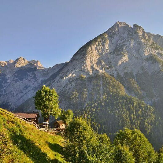 Die urigste Alm ist die Ganalm mit Bergkulisse.